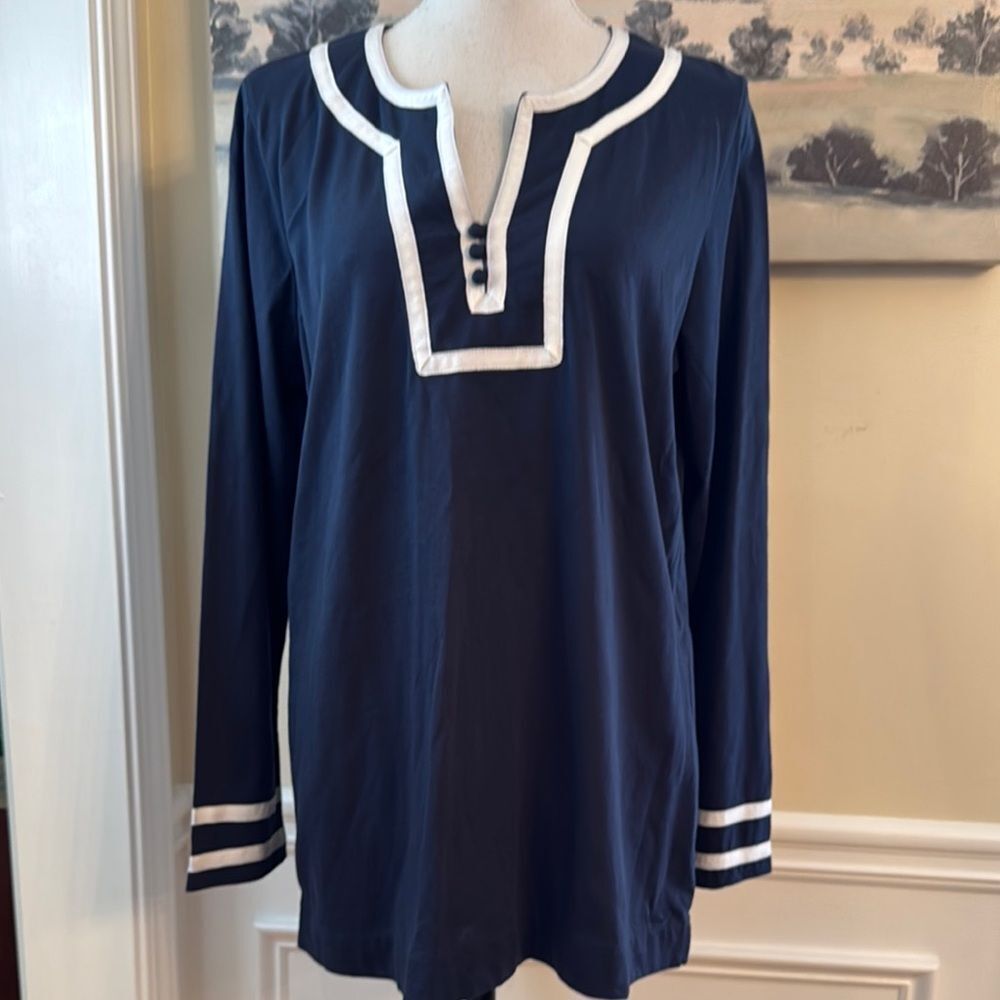 Women's Navy Tunic Top with White Trim